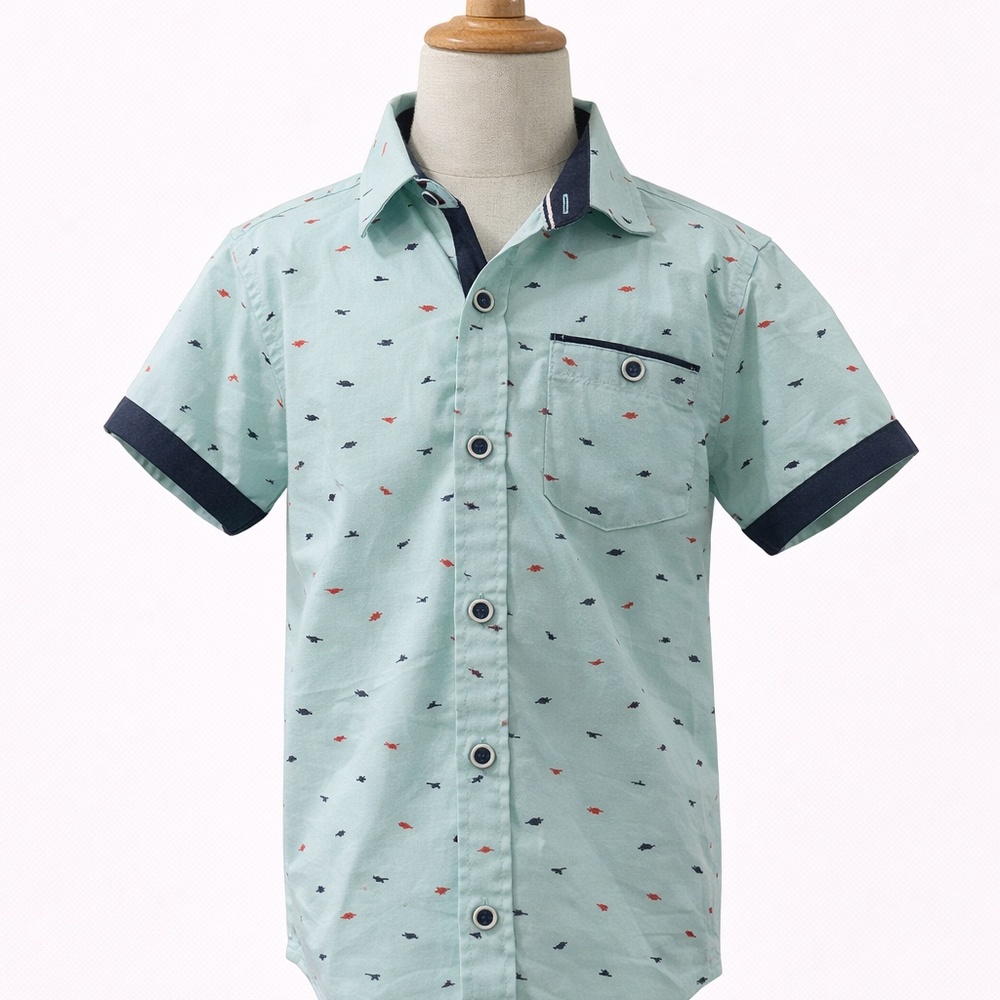 Craft & Flow Boys Button-Down Shirt | Size 4T | Mint Green Print